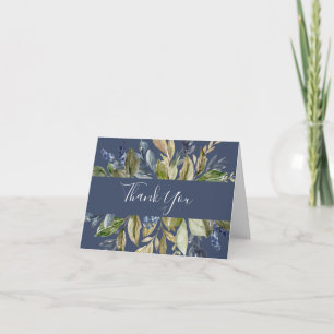 Autumn Greenery   Navy Thank You Card