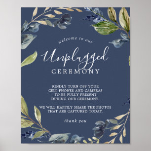 Autumn Greenery Navy Unplugged Ceremony Sign