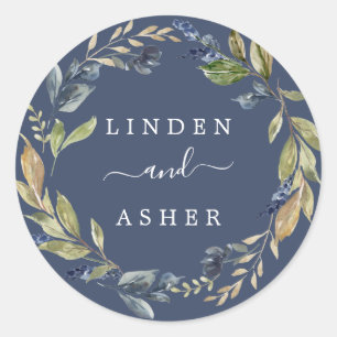 Autumn Greenery Navy Wedding Envelope Seals