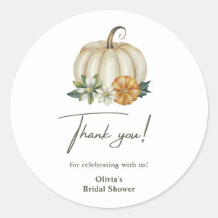 Autumn Greenery Pumpkin Thank You Bridal Shower Classic Round Sticker