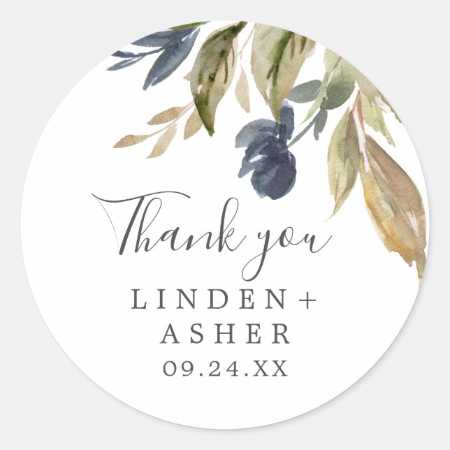Autumn Greenery Thank You Wedding Favour Sticker (Front)