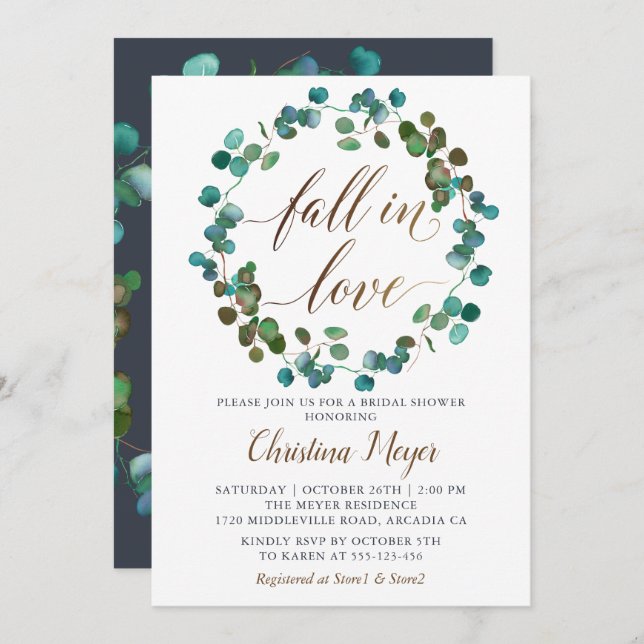 Autumn Greenery Wreath Fall in Love Bridal Shower Invitation (Front/Back)
