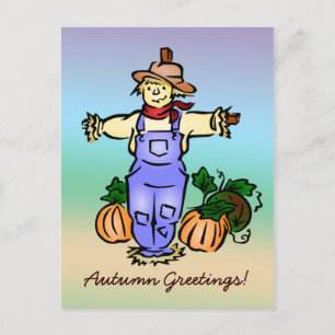Autumn Greetings Scarecrow Postcard - White Back