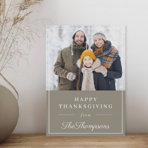 Autumn Grey Happy Thanksgiving Family Photo Holiday Card