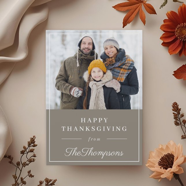 Autumn Grey Happy Thanksgiving Family Photo Holiday Card (Creator Uploaded)