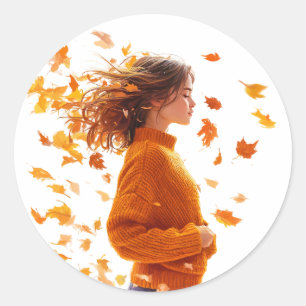 Autumn gril classic round sticker