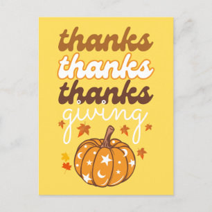 Autumn Groovy Pumpkin Leaves Holiday Thanksgiving Postcard