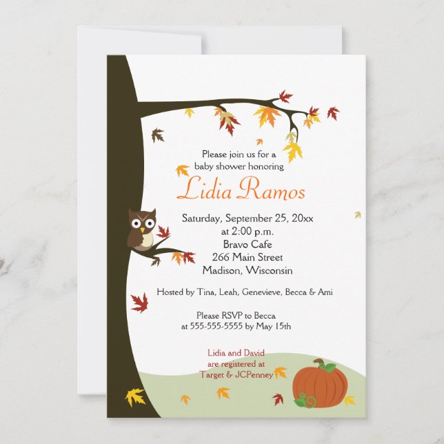 Autumn Halloween 5x7 Baby Shower Invite (Front)