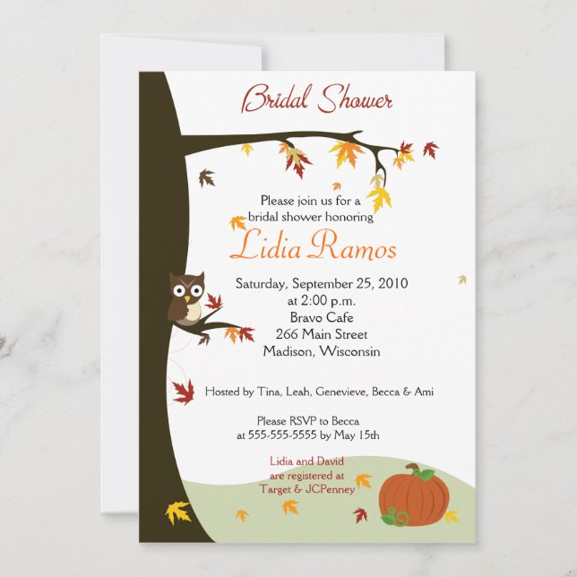Autumn Halloween 5x7 Bridal Shower Invite (Front)