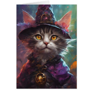 Autumn Halloween Kitten in a Witch Costume