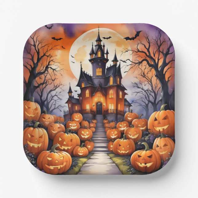 Autumn Halloween Modern Pumpkin Collection Paper Plate (Front)
