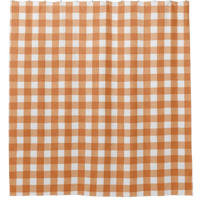 Autumn Halloween Orange Farmhouse Buffalo Check Shower Curtain (Front)
