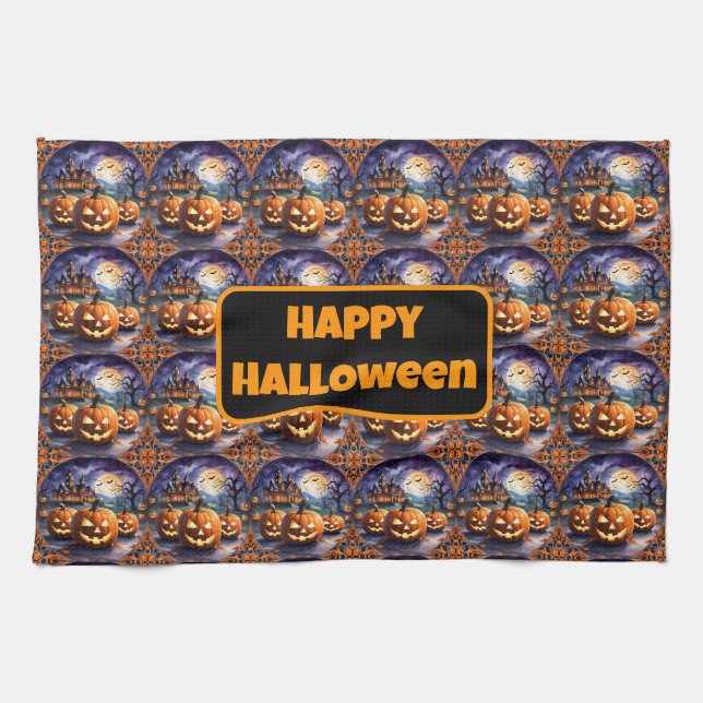 Autumn Halloween Popular Pumpkin Collection Tea Towel (Horizontal)