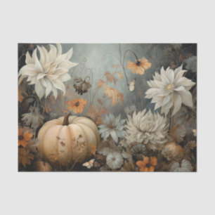 Autumn Halloween Pumpkin with Flowers Decoupage Tissue Paper