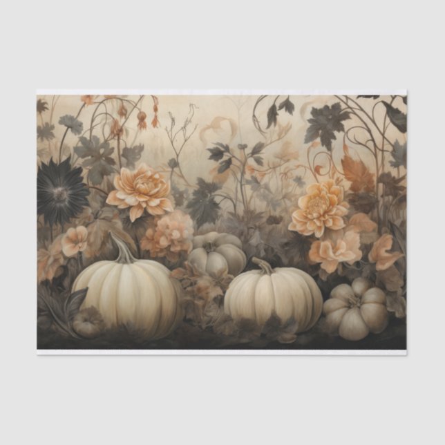 Autumn Halloween Pumpkin with Flowers Decoupage Tissue Paper (Front)