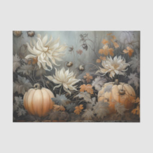 Autumn Halloween Pumpkin with Flowers Decoupage Tissue Paper