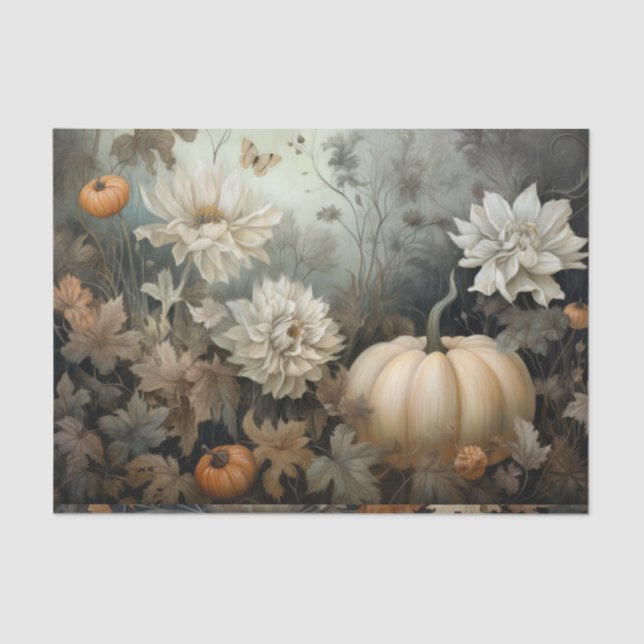 Autumn Halloween Pumpkin with Flowers Decoupage Tissue Paper (Front)