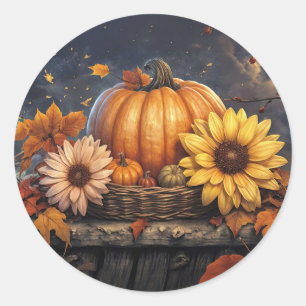 Autumn Halloween Thanksgiving Pumpkin Fall Foliage Classic Round Sticker