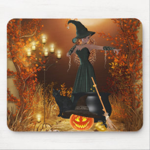 Autumn Halloween Witch Mouse Mat