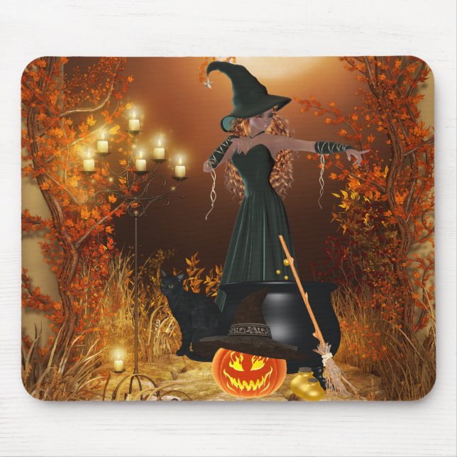 Autumn Halloween Witch Mouse Mat (Front)