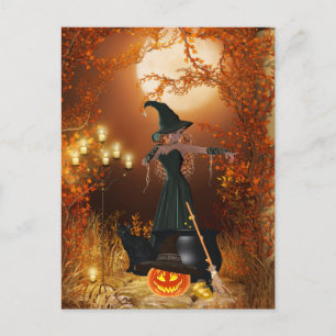 Autumn Halloween Witch Postcard