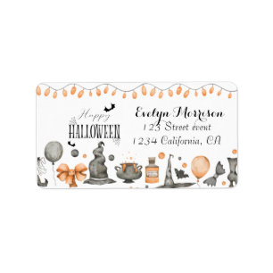 Autumn Hallowen Moon Bat Ghost Label