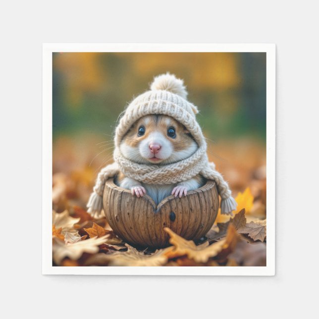 Autumn Hamster In a Walnut Shell Napkin (Front)