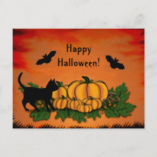 Autumn , Happy Halloween! With Bat and Black Postcard