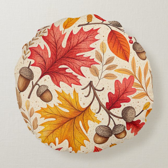 Autumn Harmony: A Colourful Fall Pattern Round Cushion (Back)