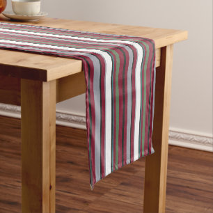Autumn Harmony Stripes – Burgundy, Green, and Grey Short Table Runner