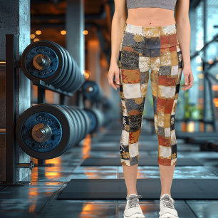 Autumn Harmony: Warm Patchwork Floral Pattern Capri Leggings