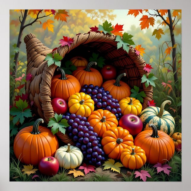 Autumn Harvest and Blessings Cornucopia  Poster (Front)