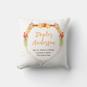 Autumn Harvest Baby Birth Stats Cushion