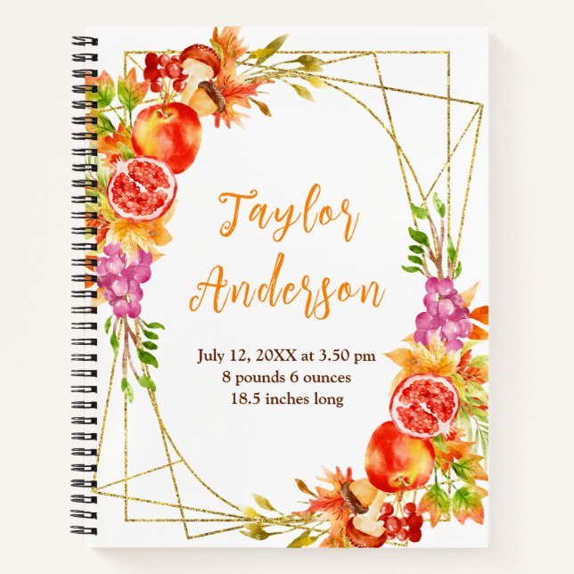 Autumn Harvest Baby Birth Stats Notebook (Front)