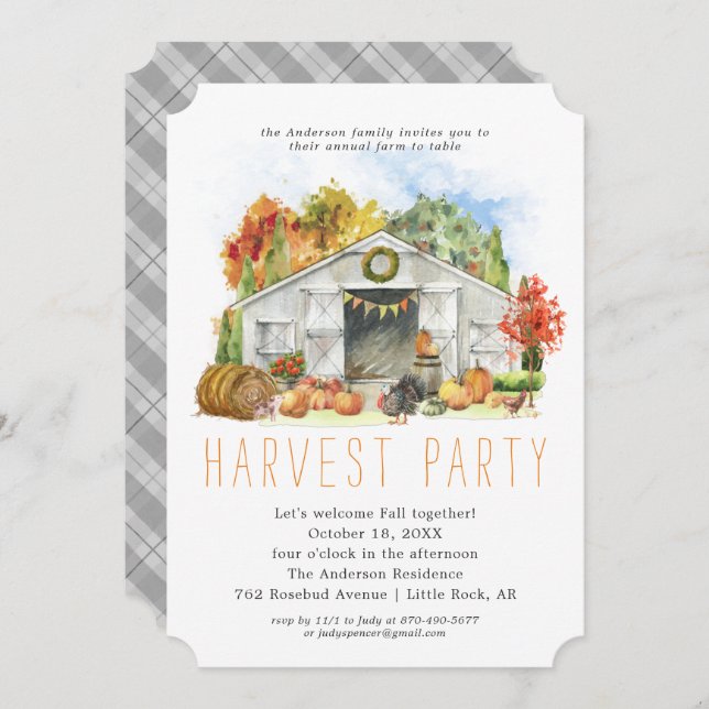 Autumn Harvest Barn Thanksgiving Dinner Party Invitation (Front/Back)