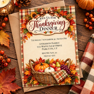 Autumn Harvest Basket Thanksgiving Dinner Invitation