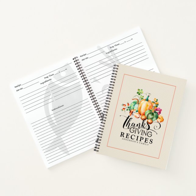 Autumn harvest bouquet thanksgiving recipes notebook (Inside)