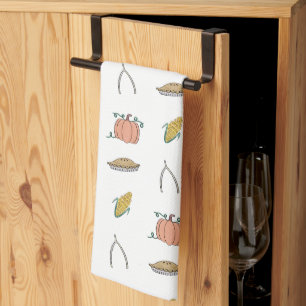 Autumn Harvest Doodle Pretty Thanksgiving Tea Towel