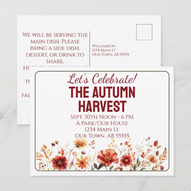 Autumn Harvest Fall Party Invitation Postcard (Front/Back)