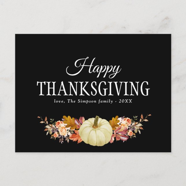 autumn harvest floral happy thanksgiving greeting holiday postcard (Front)