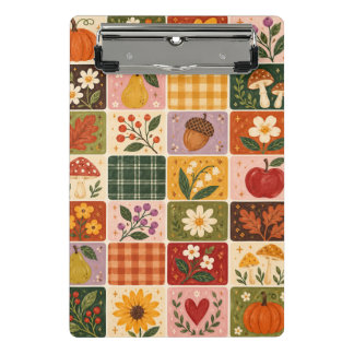 Autumn Harvest Floral Patchwork Pattern – Rustic F Mini Clipboard