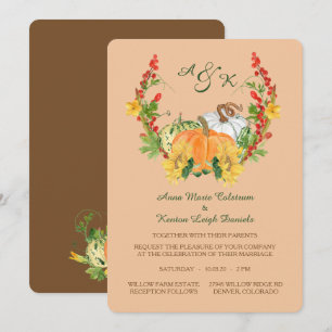 Autumn Harvest Floral Wreath Monogram Wedding Invitation