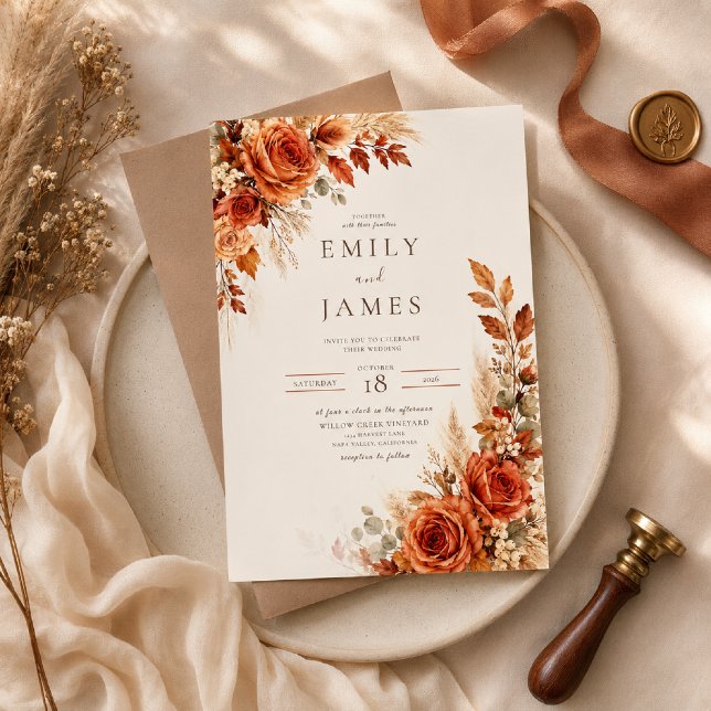 Autumn Harvest Florals Wedding Invitation (Creator Uploaded)