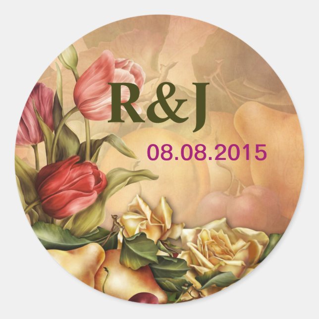 Autumn Harvest Flowers Fruits Fall thanksgiving Classic Round Sticker (Front)