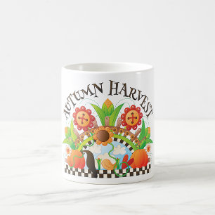 Autumn Harvest Folk Art Pumpkin and Sunflower Fall Coffee Mug