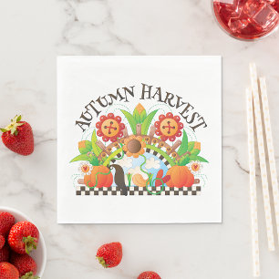 Autumn Harvest Folk Art Pumpkin and Sunflower Fall Napkin