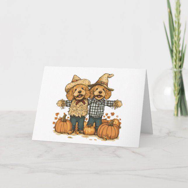 Autumn Harvest Goldendoodle Dogs Card (Front)