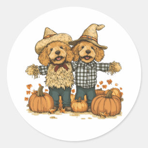 Autumn Harvest Goldendoodle Dogs Classic Round Sticker