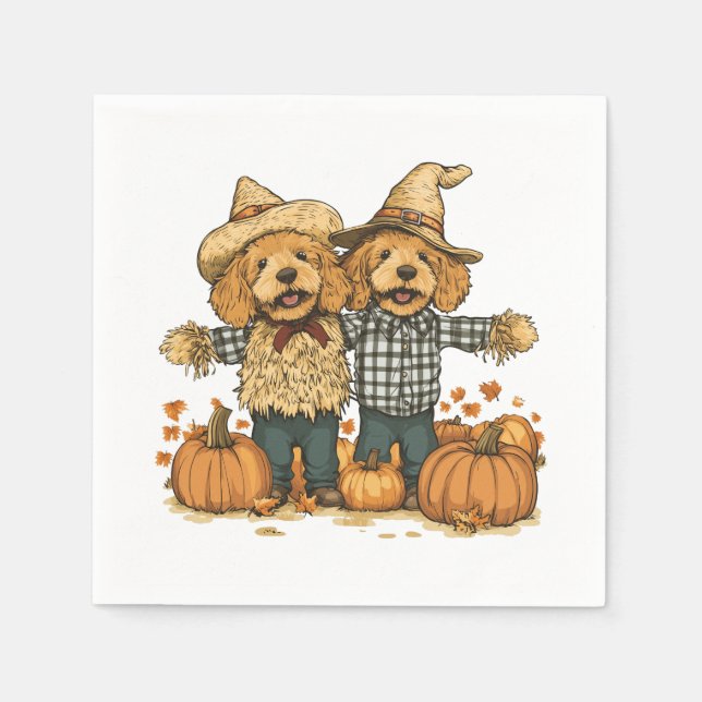 Autumn Harvest Goldendoodle Dogs Napkin (Front)