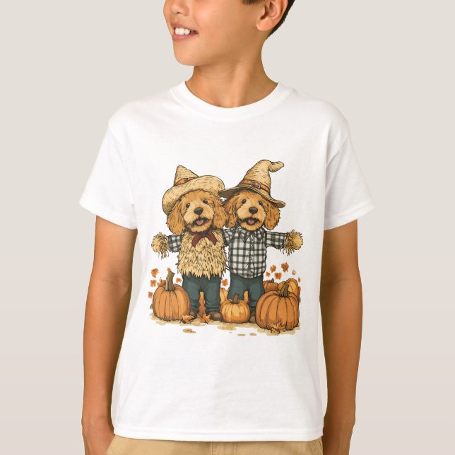 Autumn Harvest Goldendoodle Dogs T-Shirt (Front)
